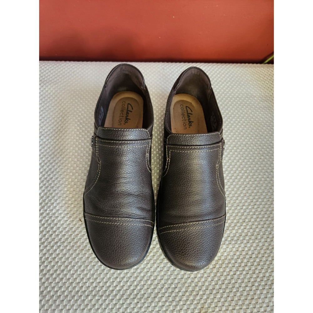 Clarks Collection Cora Poppy Dark Brown Tumbled Leather Slip On Loafers Size 6.5